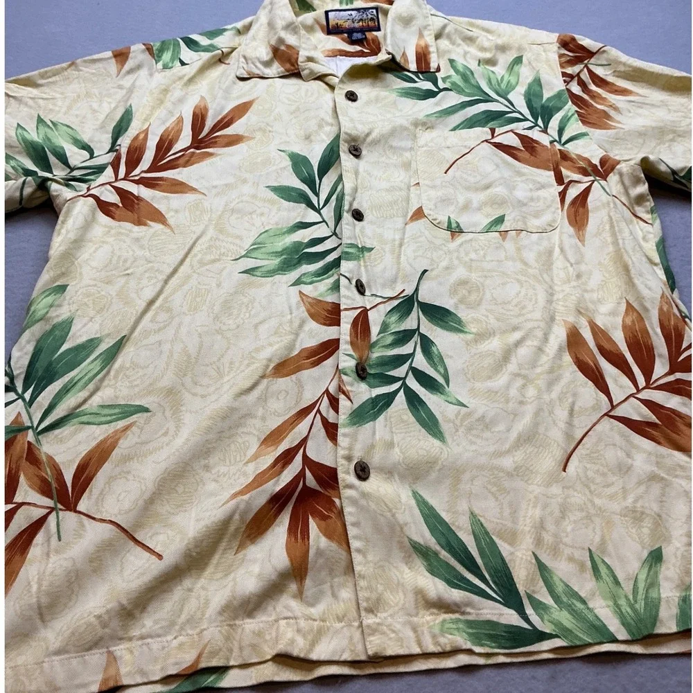 Havana Jack's Cafe Shirt Tropical Leaf Rayon XL Cream Casual Button‎ Down